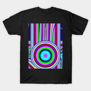 Trippy Multicolor Striped Circle and Curves Fractal Design T-Shirt